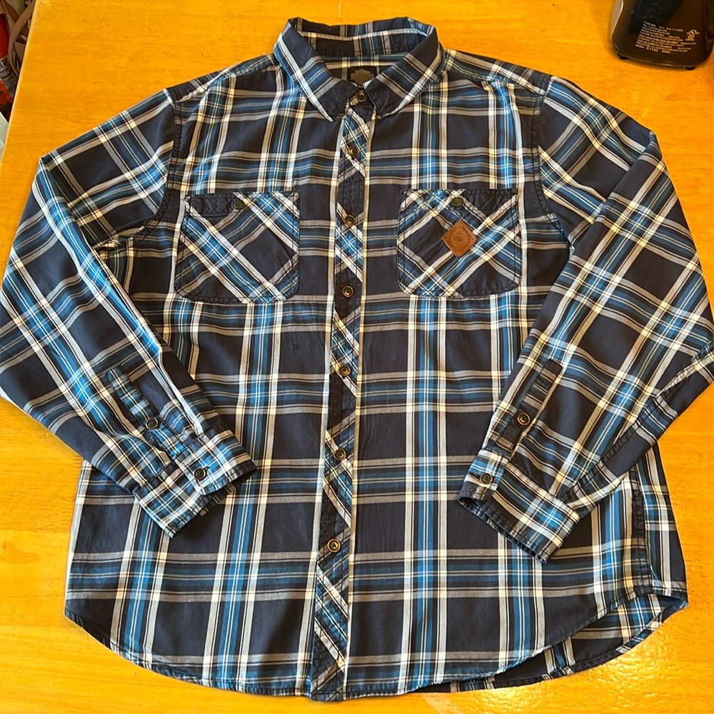 Harley-Davidson Navy Blue & Light Blue Plaid Button-Down Shirt